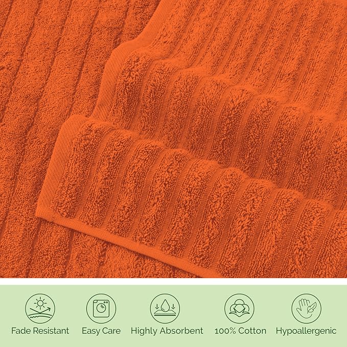 Elegant Comfort 100% Turkish Cotton Corduroy Ribbed Luxury Bath Towels 6-Piece Set, Premium Feel - Quick Dry, Highly Absorbent, Contains 2 Bath Towels, 2 Hand Towels, and 2 Washcloths, Orange