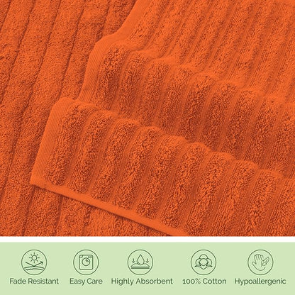 Elegant Comfort 100% Turkish Cotton Corduroy Ribbed Luxury Bath Towels 6-Piece Set, Premium Feel - Quick Dry, Highly Absorbent, Contains 2 Bath Towels, 2 Hand Towels, and 2 Washcloths, Orange