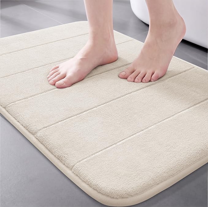 Yimobra Memory Foam Bath Mat, Super Soft Absorbent Bathroom Rug Non Slip, Quick Dry, Machine Washable Floor Carpet for Tub Shower, Home Decor Accessories, 24x17, Cream