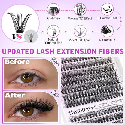 Lash Extension Kit DIY 280pcs Lash Clusters Eyelash Extension Kit, 9-16mm 30D 40D Individual Lashes Kit with Lash Bond and Seal, Lash Tweezers for Self Use (30D&40D, 0.07D, 9-16mm, Kit)