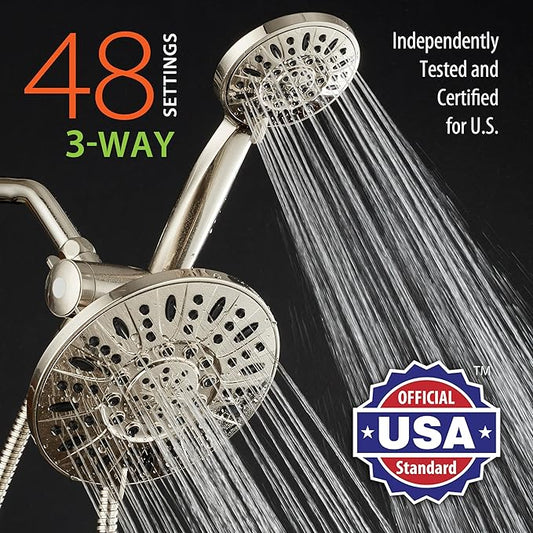 AquaDance 7" Premium High Pressure 3-way Rain & Handheld Shower Head Combo | Enjoy Dual 6-Setting Luxury Shower Heads Separately or Together for the Best of Both Worlds! Stainless Steel Hose - Nickel