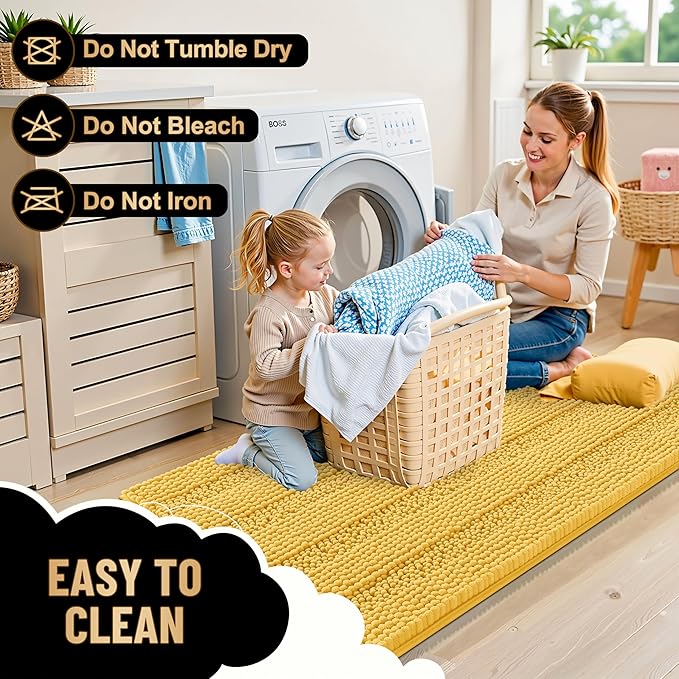 OLANLY Thick Bathroom Rugs 36x24, Soft Chenille Striped Bath Rugs, Yellow | Rubber Backing, Machine Wash, Extra Absorbent Bath Mats for Bathroom Floor, Tub and Shower, Home Decor Accessories