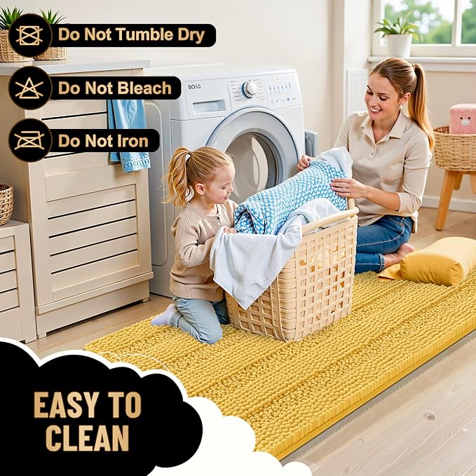 OLANLY Thick Bathroom Runner Rugs 47x20, Soft Chenille Bath Rugs, Yellow | Absorbent Striped, Rubber Backing, Machine Wash, Long Bath Mats for Bathroom Floor, Tub and Shower, Home Decor Accessories