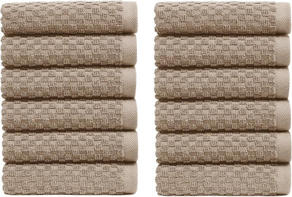 COTTON CRAFT Euro Spa Waffle Wash Cloth - Set of 12 Linen Washcloth | Luxury Face Towel Set - 100% Cotton - Soft Plush Absorbent Low Lint Quick Dry - Gym Shower Beach Bath Kitchen - 12x12 inches
