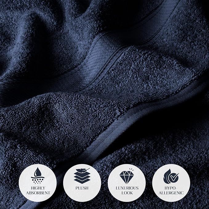 SUPERIOR Egyptian Cotton Plush & Absorbent, Bath Towel Set of 2, Navy Blue | Quick Dry, Soft Luxury Towel Set, Bath Essentials for Bathroom, Guest Bath, Spa, 2 Piece Bath, Madeline Towels
