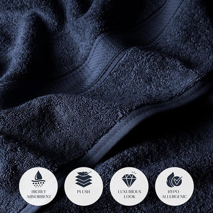 SUPERIOR Egyptian Cotton Ultra Plush & Absorbent, 6 Piece Set, Navy Blue | Quick Dry, Soft Luxury Towel Set, Bath Essentials, Guest Bath, Spa, 2 Bath, 2 Hand, 2 Face Towels, Madeline Towels