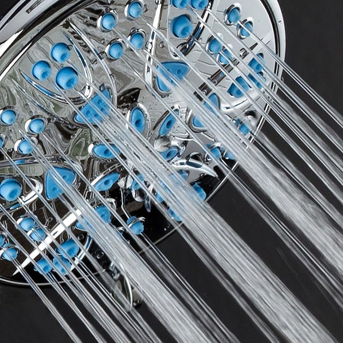 AquaDance Antimicrobial – Anti-Clog High-Pressure 6-Setting Head with Microban Nozzle Protection from Growth of Mold, Mildew & Bacteria for Stronger Shower 4", Aqua Blue Jets – 1.8 GPM