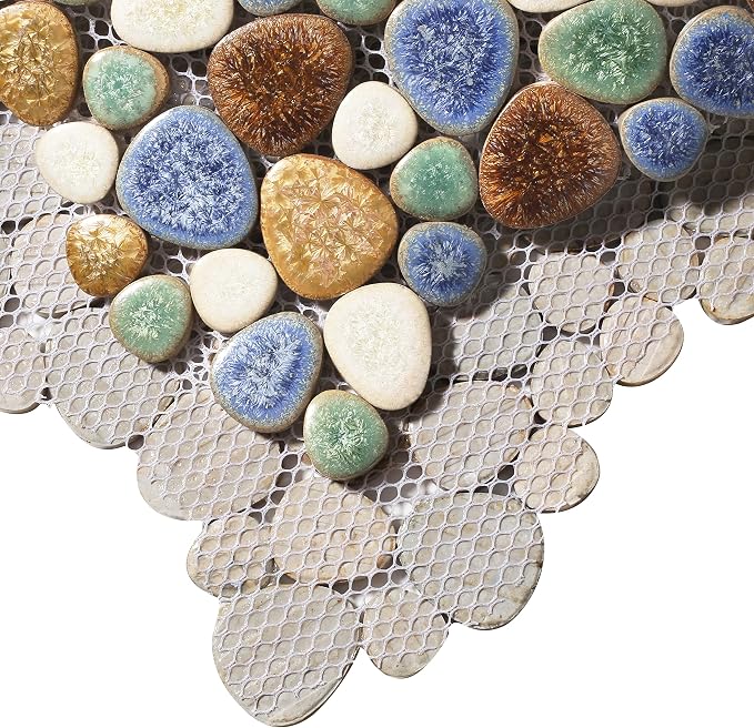 Matte Pebble Tiles for Shower Floor Mosaic Tile for Bathroom Wall Backsplash Floor Non Slip [5 Sheets]
