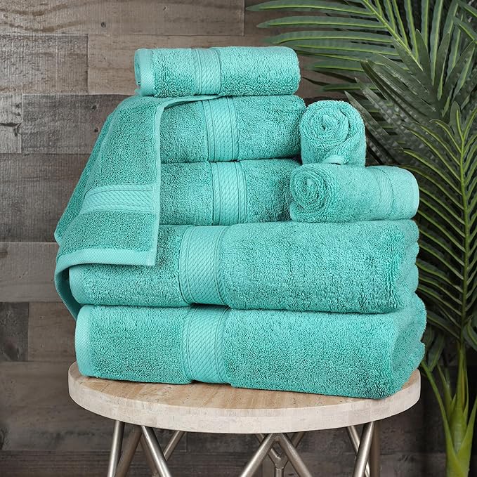 SUPERIOR Egyptian Cotton Ultra Plush & Absorbent, 8 Piece Set, Turquoise | Quick Dry, Soft Luxury Towel Set, Bath Essentials, Guest Bath, Spa, 2 Bath, 2 Hand, 4 Face Towels, Madeline Towels