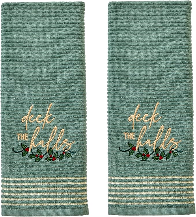 SKL Home Christmas/Winter Deck The Halls Hand Towel Set, Green (2-Pack)