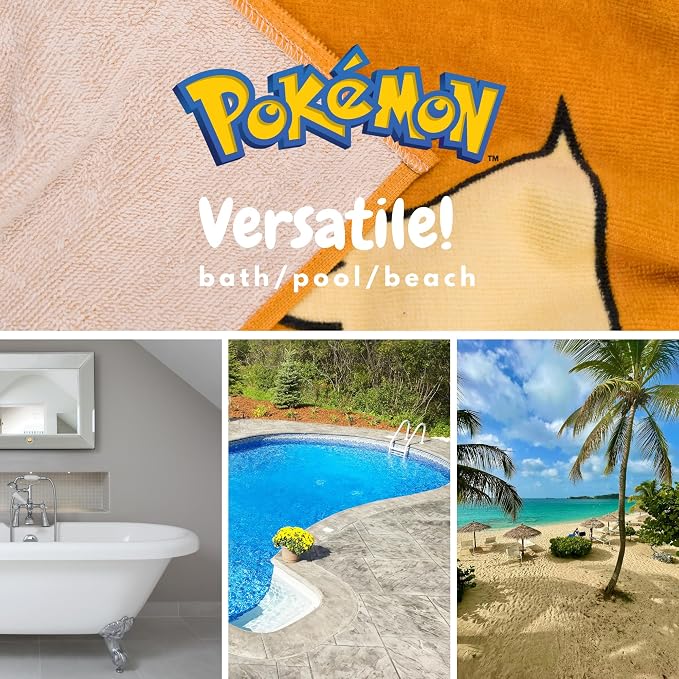 Pokemon Eevee Kids Super Soft Bath/Pool/Beach Soft Cotton Terry Hooded Towel Wrap, 24 in x 50 in, (Officially Licensed Product) By Franco