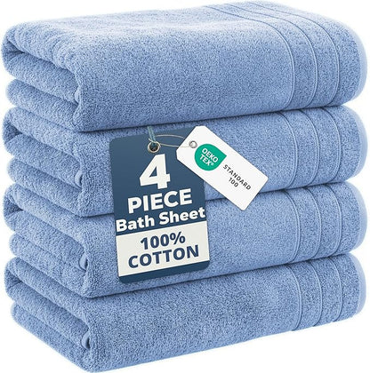Casa Platino 100% Cotton 4 Pack Bath Sheets (36"x72") - Ring Spun Cotton Extra Large Bathroom Towels - Quick Dry, Soft & Absorbent Oversized Bath Towels - Machine Wash in Cold Water - Cerulean Blue