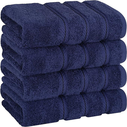 American Soft Linen Luxury Hand Towels for Bathroom, 600 GSM Heawy Weight 16x28 Size 100% Cotton Turkish 4 Piece Hand Face Towel Set, Navy Blue Hand Towels