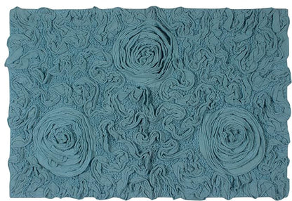 Home Weavers Bell Flower Collection 100% Cotton Tufted Bath Rugs, Extra Soft and Absorbent Bath Rugs, Non-Slip Bath Mats, Machine Washable, Bath Mats for Bathroom Floor, 21"x34" Rectangle, Blue