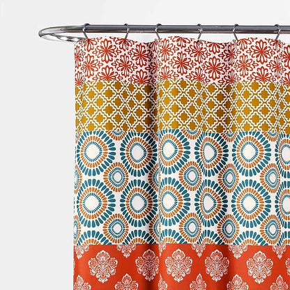 Lush Decor Shower Curtain, Turquoise & Orange | Bohemian Stripe | 72"W x 72"L | Pack of 6