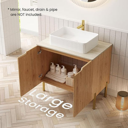 30" Modern Natural Oak Bathroom Vanity with Sink, Bathroom Storage Cabinet with 2 Soft Close Doors, Drain Assembly and Pipe NOT Included