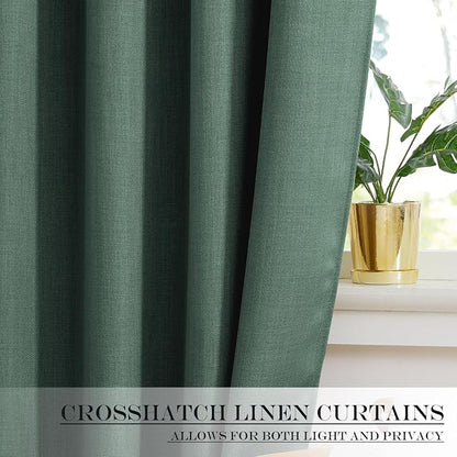 NICETOWN Linen Door Curtains for Window - Window Treatment with Tieback, Privacy Shade for Sidelight Curtains Thermal Insulated Front Door Covering, W25 x L72, Dark Green, 1 Panel