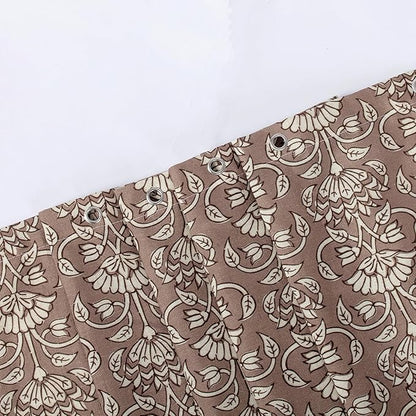 MUGINYU Camel Shower Curtain Vintage Floral Block Print - 72x72 Inches,Cotton Blend Cloth Fabric,Neutral Farmhouse Decorative French Country Bathroom Decor, Cottagecore Aesthetic Pattern