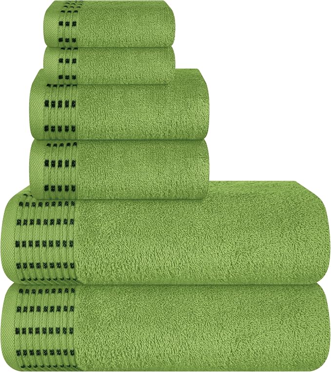 Ultra Soft 6 Pack Cotton Towel Set, Contains 2 Bath Towels 28x55 inch, 2 Hand Towels 16x24 inch & 2 Wash Cloths 12x12 inch, Ideal Everyday use, Compact & Lightweight - Kiwi Green