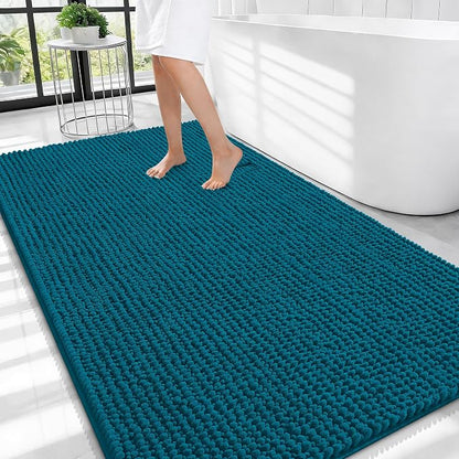 OLANLY Thick Chenille Large Bathroom Rugs Mats 44x32, Peacock Blue | Soft Absorbent Bath Rugs, Rubber Backing, Machine Wash Dry, Bath Mats for Bathroom, Tub and Shower, Home Decor Accessories