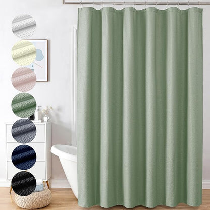 Berry Extra Long Green Shower Curtain 96 Inch Long, 3D Embossed Texture Fabric Bathroom Shower Curtain, Large Hotel Bath Curtain with 12 Holes, Washable Cloth Shower Curtains, 72x96, Sage Green