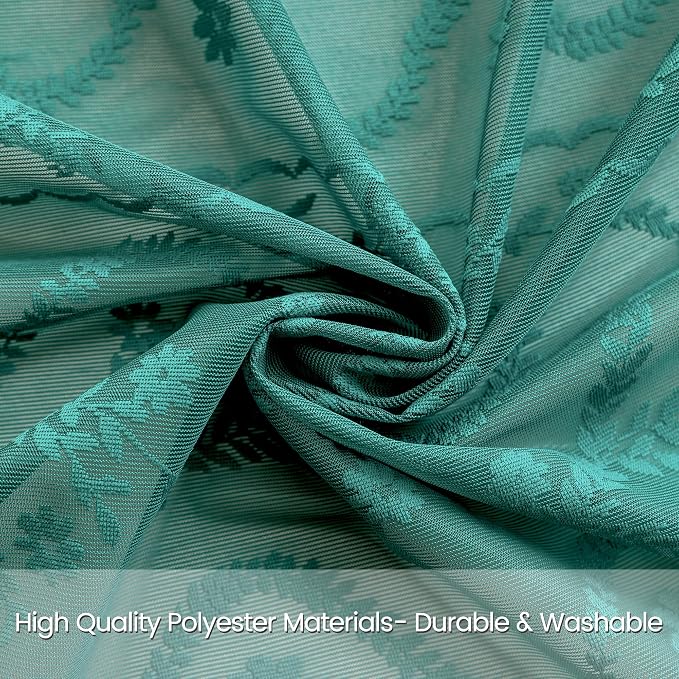 WAZZIO Teal Lace Shower Curtain for Bathroom 72" W x 72" L, Victorian Farmhouse Floral Pattern Tassel Fancy Shower Curtain Boho Washable Cloth Decorative Bath Curtains,1 Panel,Turquoise