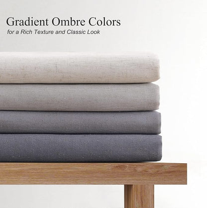 Ombre Grey Linen Shower Curtain, Rustic Boho Farmhouse Style Bath Curtains for Bathroom, Cotton Blend Water Resistant Fabric Shower Curtain with Stainless Steel Hooks, 72 x 84 Inch