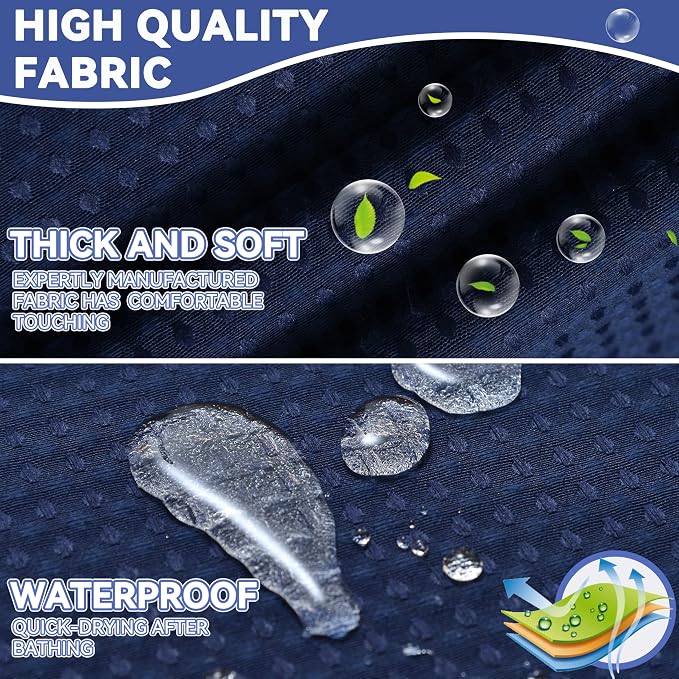 Conbo Mio Extra Long No Hook Waffle Weave Shower Curtain with Snap in Liner Set, Hotel Luxury Navy Blue Shower Curtains for Bathroom with See Through Top Window, Waterproof, Washable 71W x 84H