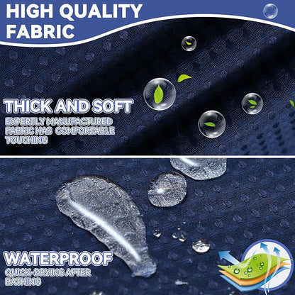 Conbo Mio No Hook Waffle Weave Shower Curtain with Snap in Liner Set, Hotel Luxury Navy Blue Shower Curtains for Bathroom with See Through Top Window, Waterproof, Washable 71W x 74H