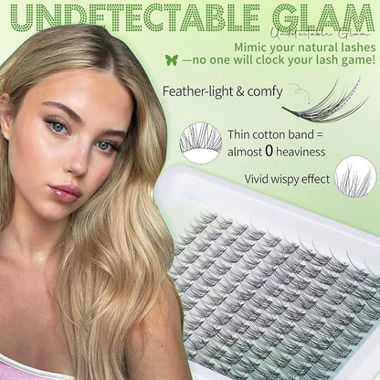 Natural Lash Clusters Kit Wispy Eyelash Clusters 10-16MM DIY Lash Extension Kit Natural Look C-Curly Individual Lashes Cluster Eyelash Extension Kit with Lash Bond & Seal & Tweezers by WTVANE