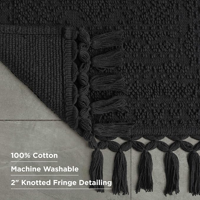 French Connection Nellore Bath Rugs, Woven and Beaded Bath Mats, Durable and Thick Bath Mats for Bathroom and Shower Rugs, 20" x 38", Black