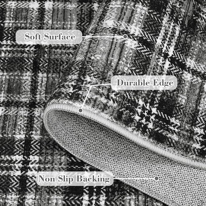 Large Area Rug - 10x13 Modern Black/Grey Plaid Rug for Bedroom, Living Room, Dining Room - Soft, Non-Slip, Low Pile, Stain Resistant Carpet