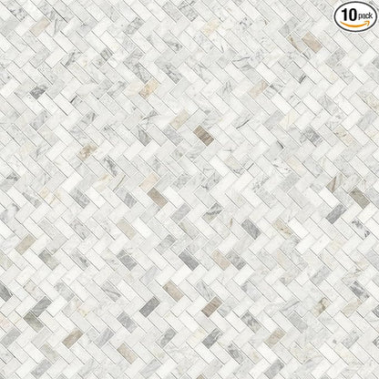MSI Arabescato Venato White 1 in. x 2 in. Herringbone Honed Marble Mesh Mounted Mosaic Tile for Bathroom, Kitchen Backsplash, Accent Wall Tile, and Shower Wall Tile