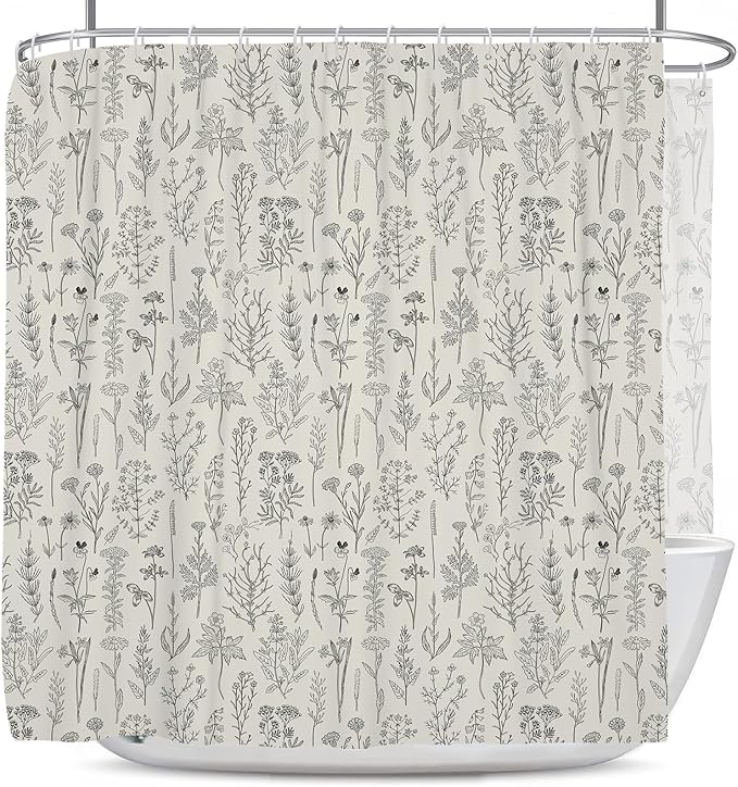 Coxila Vintage Floral Shower Curtain Extra Wide Large Long Clawfoot Tub Wrap Around Flower Retro Farmhouse Rustic Botanical Spring Country Cottage Bathroom 180 x 70 Inch Polyester Fabric 31 Pack Hooks