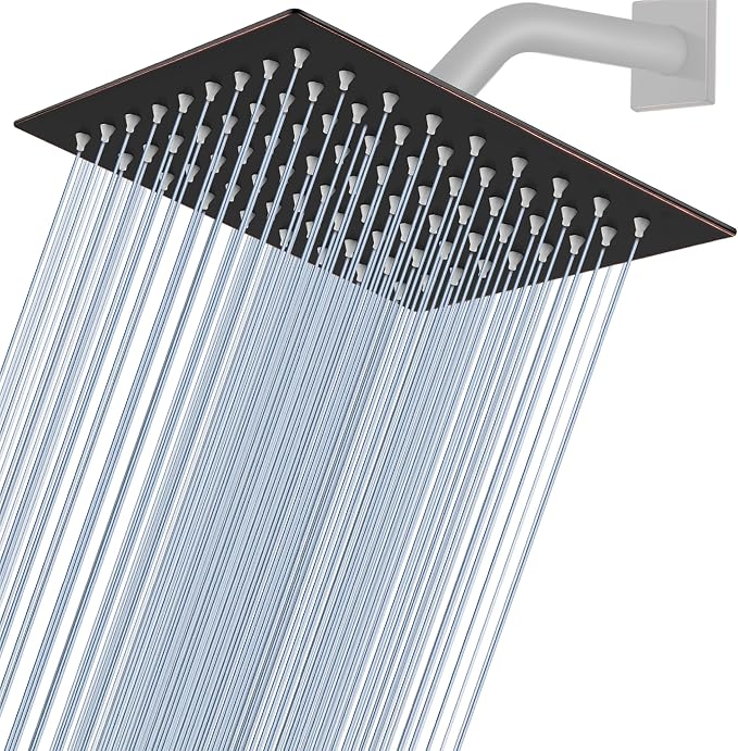Midanya Square Rain Shower Head,High Pressure,Oil Rubbed Bronze 8 Inch | 360°Swivel,Ceiling or Wall Mount,Waterfall Full Body Coverage,Bathroom Remodel,Stainless Steel Large Rainfall Shower Head