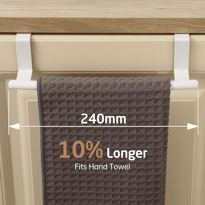 KES Over Cabinet Door Towel Bar Fit 1" Thick, Kitchen Towel Holder, White | Anti-Wobble Stable Fit, Scratchproof, Kitchen Towel Rack for Dish Hand Towels, Cabinet Towel Holder, 2 Pack, KTH500S26-WH-P2