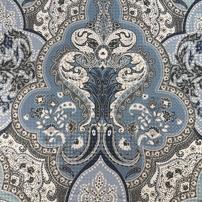 Decorative Blue & Silver Grey Gray Boho Fabric Shower Curtain, Modern Farmhouse for Vintage Rustic Bathroom Decor, Floral Victorian, 72 x 72 | 72" x 72", Easy Care, Washable, Modern Farmhouse Bath Decor Floral Victorian