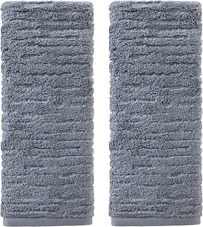 SKL Home CloudSoft Hand Towel Set, 2-Piece, 100% Cotton Luxury, Smoke Blue | Premium spa-level quality. 600 GSM weight. Ultra plush & absorbent. For use in the bathroom, kitchen, bar or any sink space.