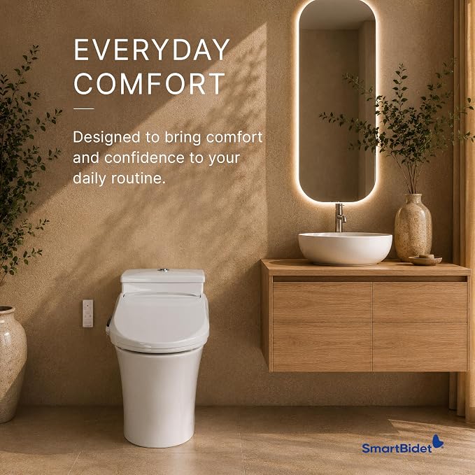 SmartBidet® SB-1000 Smart Bidet Electric Bidet Toilet Seat with Heated Seat, Warm Water, Air Dryer – Remote Control, Round