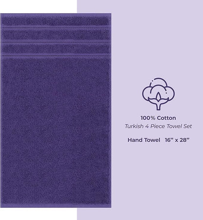 American Soft Linen Luxury Hand Towels for Bathroom, 600 GSM Heawy Weight 16x28 Size 100% Cotton Turkish 4 Piece Hand Face Towel Set, Purple Hand Towels