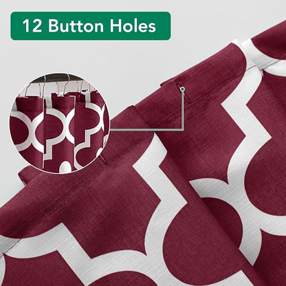 Fabric Modern Moroccan Shower Curtains for Bathroom-Burgundy & White | 72"W x 72"L Textured Faux Linen Elegant Classic Bath Decor-Hotel Quality Transitional Geometric Washable & Breathable Cloth