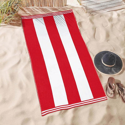 Superior Cotton Nautical Stripe Beach Towels, Colorful Towels for Adult, Kid, Pool, Swimming, Sand, Travel, Large Oversized, Absorbent, Fast Drying, Bath Basics, Cabana Collection, 1 Piece, Red