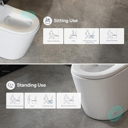 One Piece Smart Bidet Toilet, Wash & Dry, Heated Seat, White Gray | Off Seat Auto Flush, Foot Sensor Flush, Instant Warm Water, Adjustable Wash, Self Cleaning Wand, Pre Wet, Night Light
