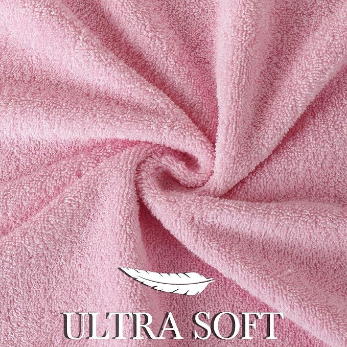 CRAFTBERRY- 6 Piece Cotton Bath Towel Set- 2 Bath - 2 Hand - 2 Face, Pink | 100% Cotton • Thick & Plush • Hotel Quality • Ultra Soft • Highly Absorbent • Quick Dry • Low Lint • Machine Washable