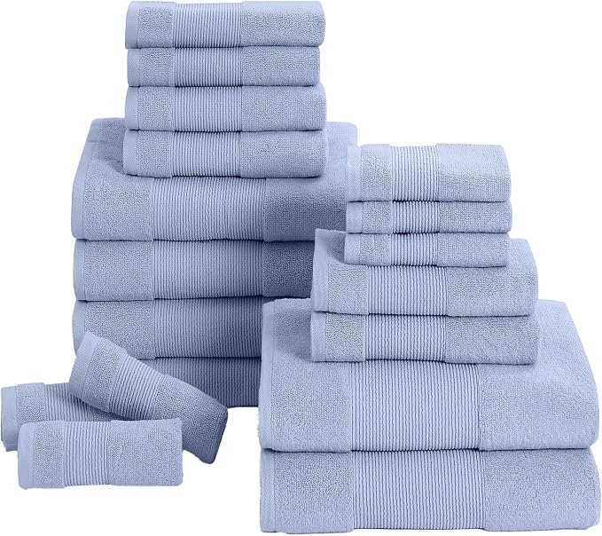 Modern Threads Air Cloud 18-Piece Towel Set - 100% Zero-Twist Cotton, 500 GSM, Quick Dry & Plush, Blue