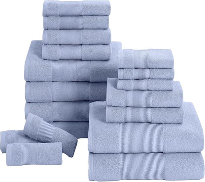 Modern Threads Air Cloud 18-Piece Towel Set - 100% Zero-Twist Cotton, 500 GSM, Quick Dry & Plush, Blue