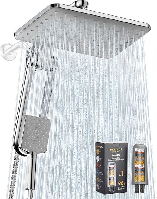Dual Filtered Rainfall Handheld Showerhead Spray Combo with 7 Modes | 2026 Upgraded Shower Head Combo, Dual Filtration For Skin & Hair Care, One-Button Filter Replacement, Modern Chrome