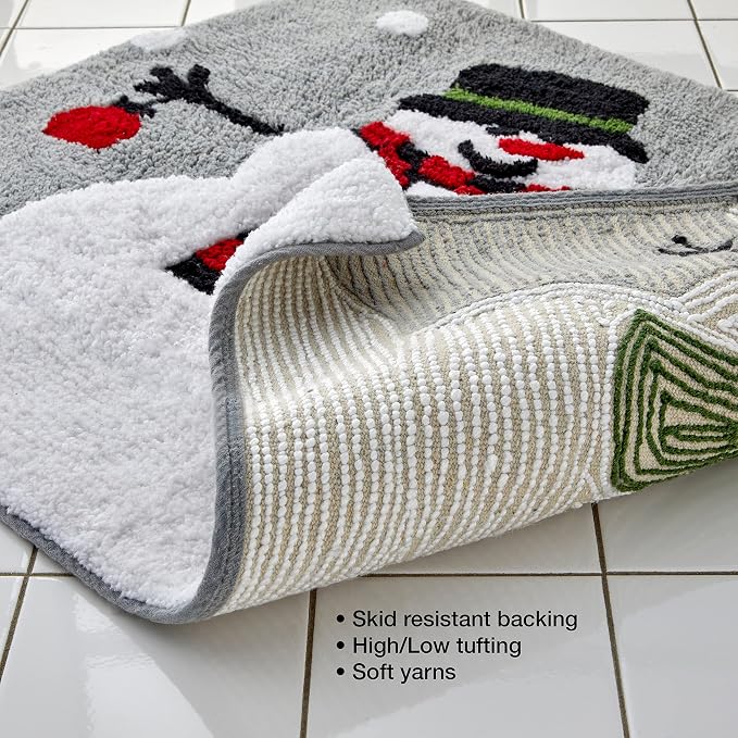 SKL Home Christmas Woodland Winter Snowman Bath Rug, 20" x 30", Multi | Ultra-plush & absorbent. Anti-slip Latex backing. Great for the bathroom, kitchen & more. Machine washable.