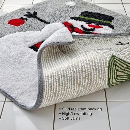 SKL Home Christmas Woodland Winter Snowman Bath Rug, 20" x 30", Multi | Ultra-plush & absorbent. Anti-slip Latex backing. Great for the bathroom, kitchen & more. Machine washable.