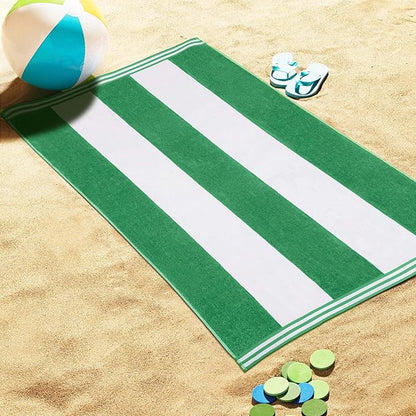 Superior Cotton Nautical Stripe Beach Towels, Colorful Towels for Adult, Kid, Pool, Swimming, Sand, Travel, Large Oversized, Absorbent, Fast Drying, Bath Basics, Cabana Collection, 1 Piece, Dark Green